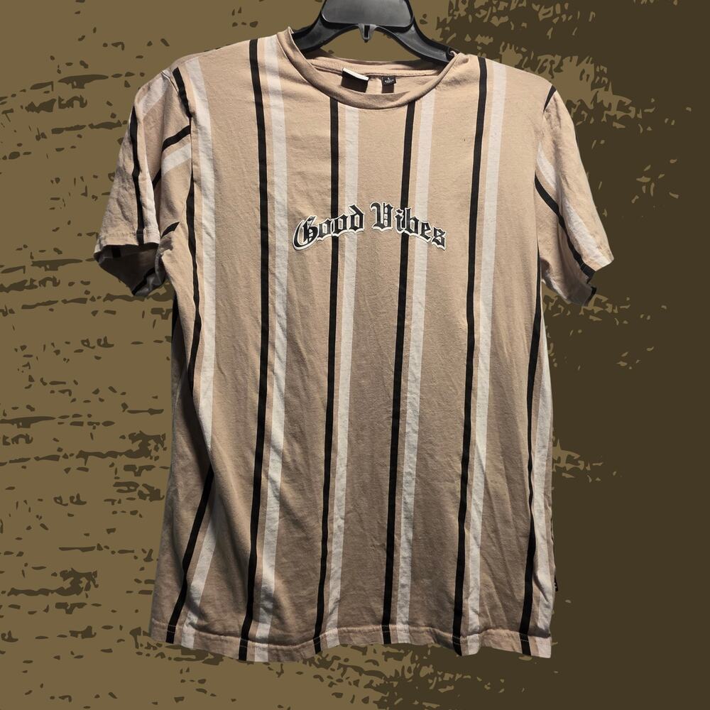 WXYZ MFG. CO. Vertical Striped "Good Vibes" Graphic Tee